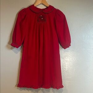 Elegant Red Kids Casual Dress Embroidered Corduroy